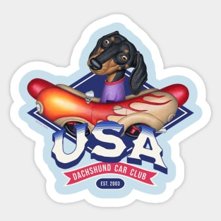 Doxie red white and blue USA Dachshund fun Car Club classic Sticker